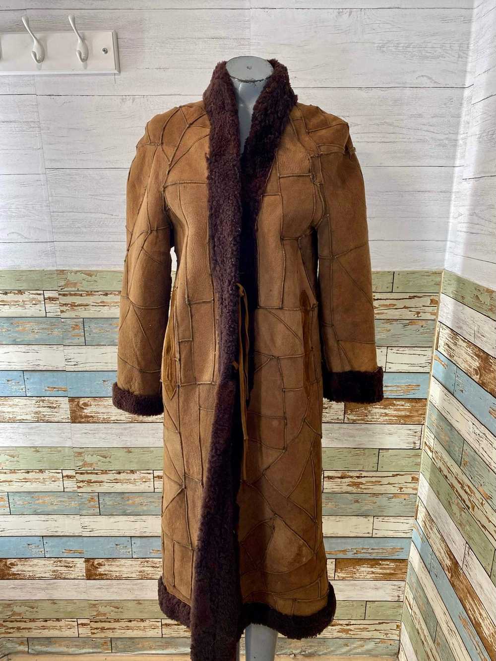 70s Brown Patchwork Shearling Coat - image 1