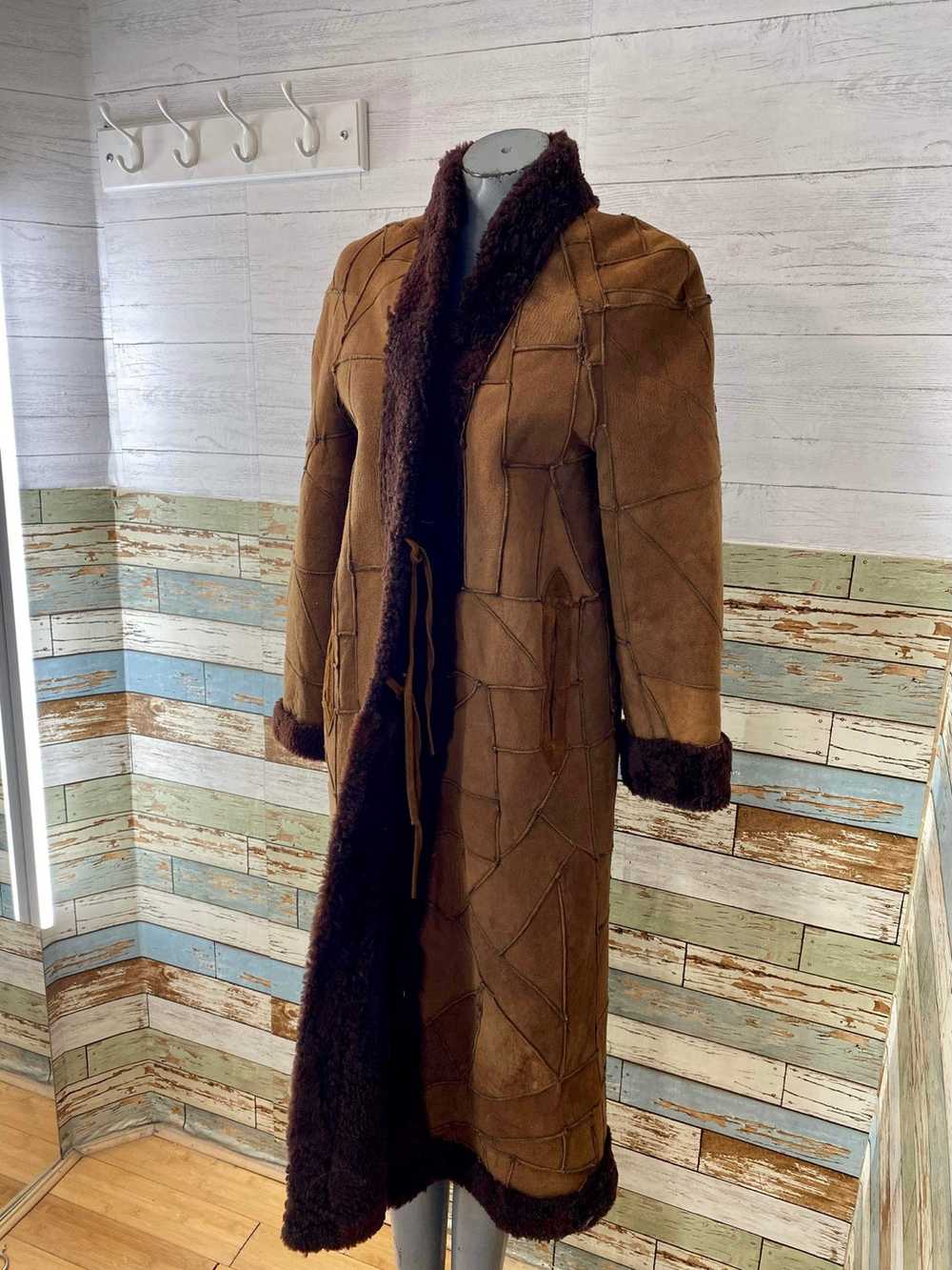 70s Brown Patchwork Shearling Coat - image 2