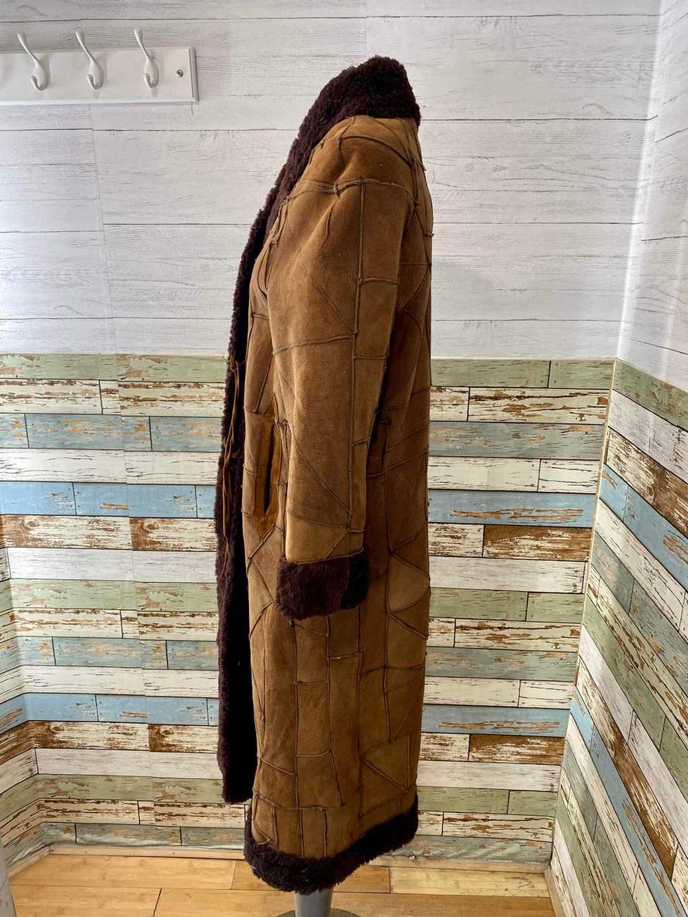 70s Brown Patchwork Shearling Coat - image 3