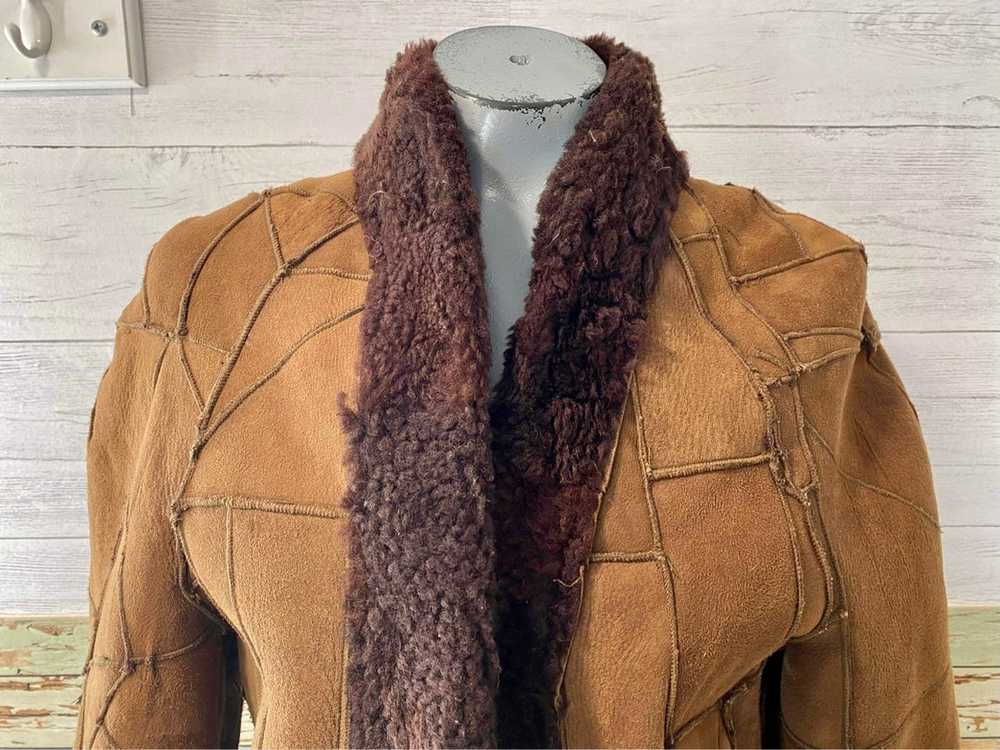70s Brown Patchwork Shearling Coat - image 4