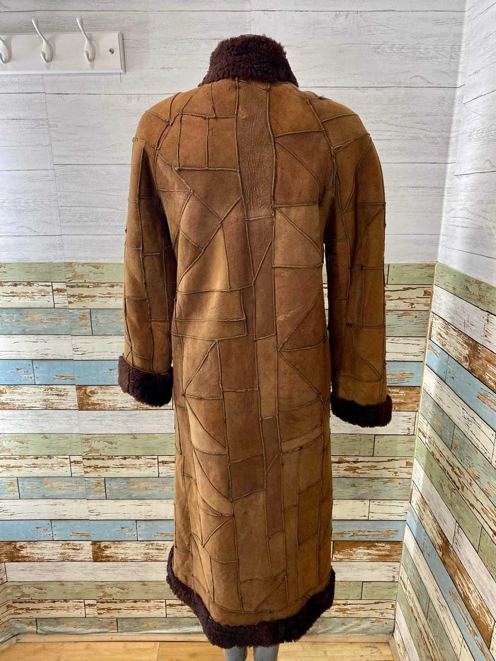 70s Brown Patchwork Shearling Coat - image 5
