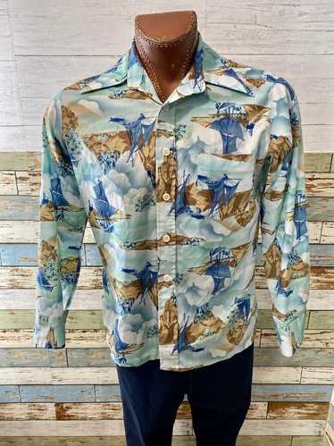 70s Disco Long sleeve Shirt Nautical Print