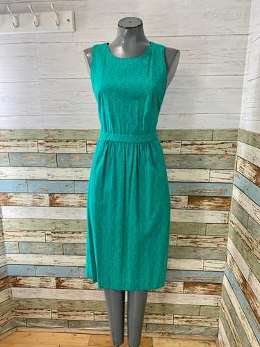 70s Green Textured Midi Dress With Crisscross Back