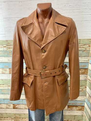 70s Leather Coat with Belt By Lakeland