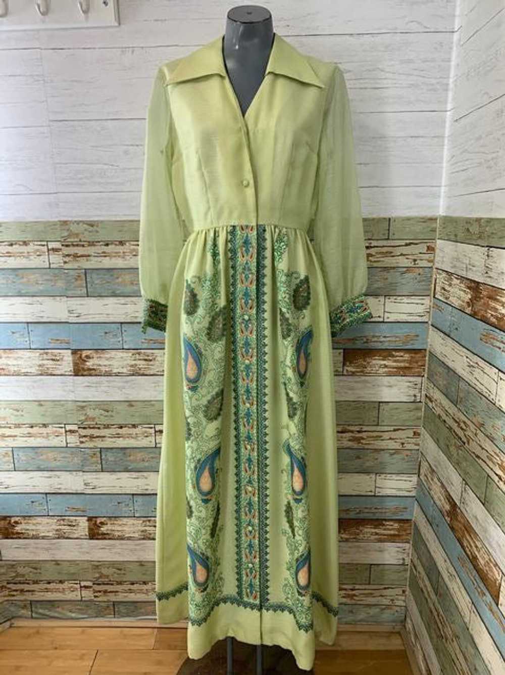 70s Maxi Long Sleeve Print Dress By Shaheen - image 1