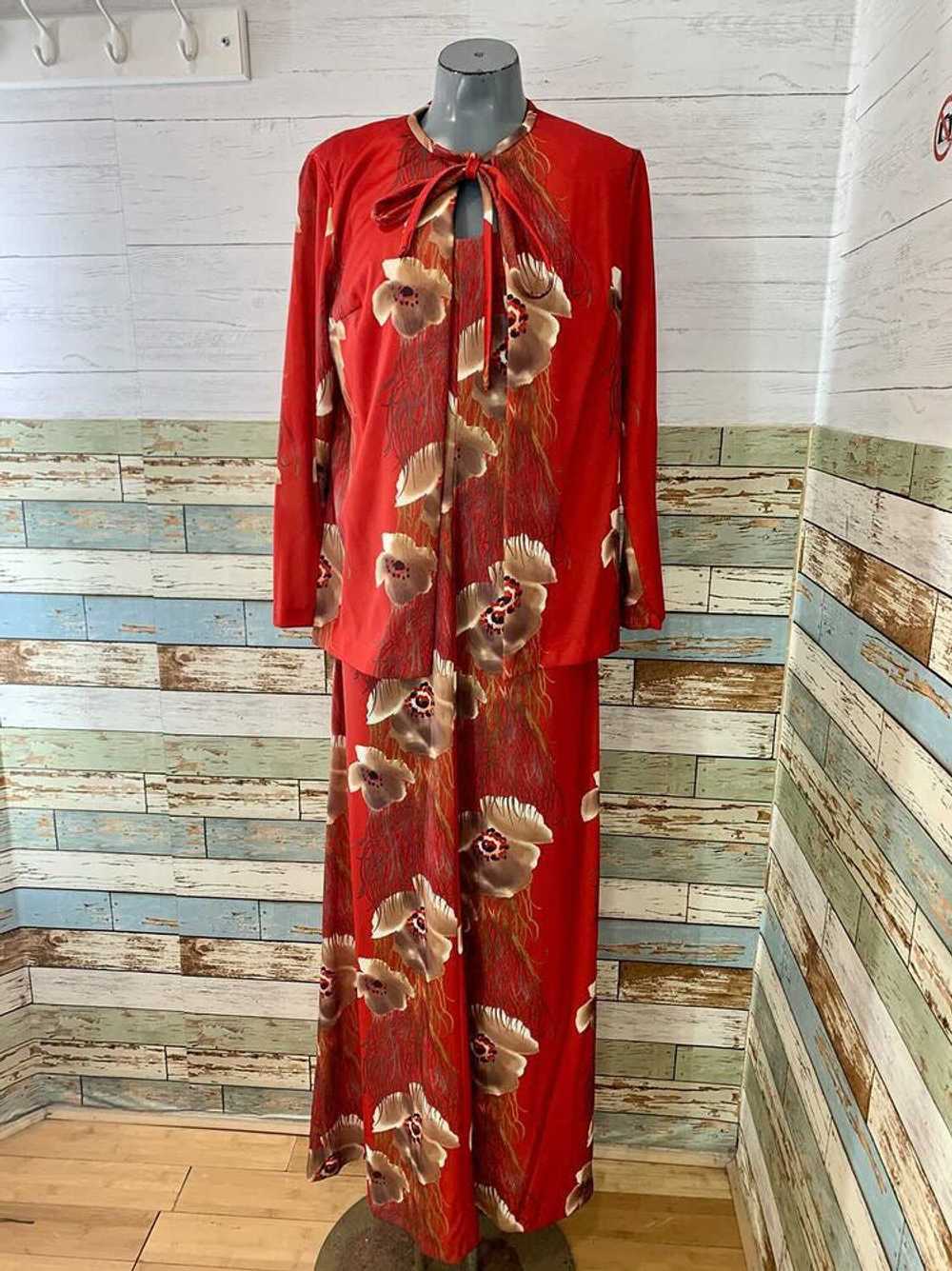 70s Oriental print 2 Piece Dress Set - image 1