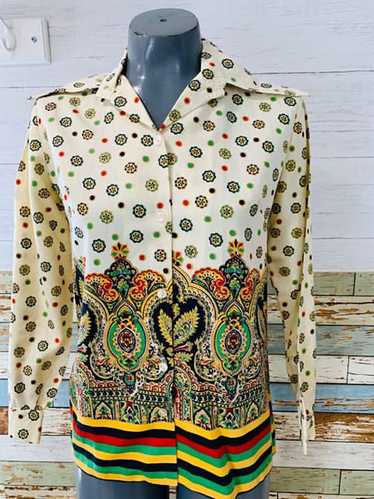 70s Paisley & Stripe Blouse