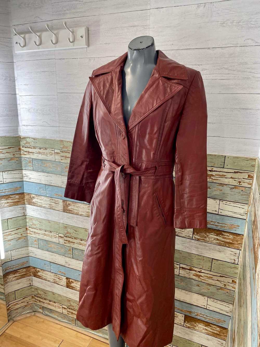 70s Red Leather Trench Coat - image 2