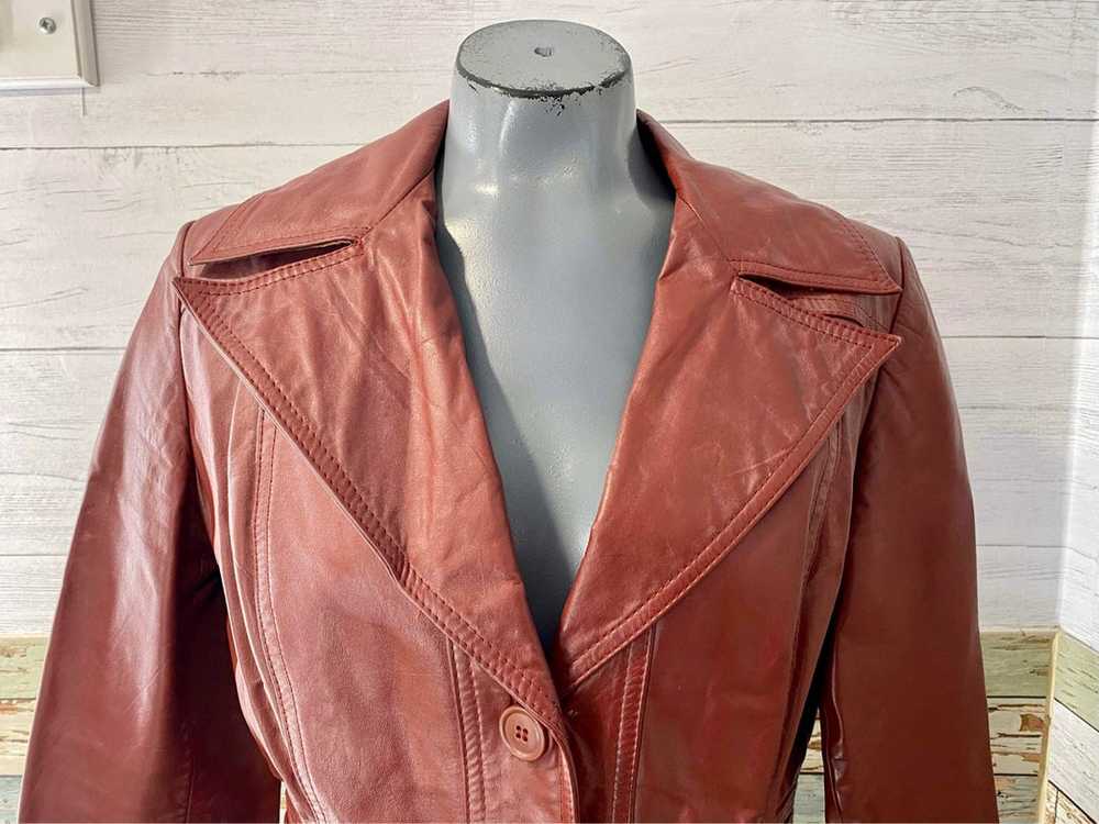 70s Red Leather Trench Coat - image 4