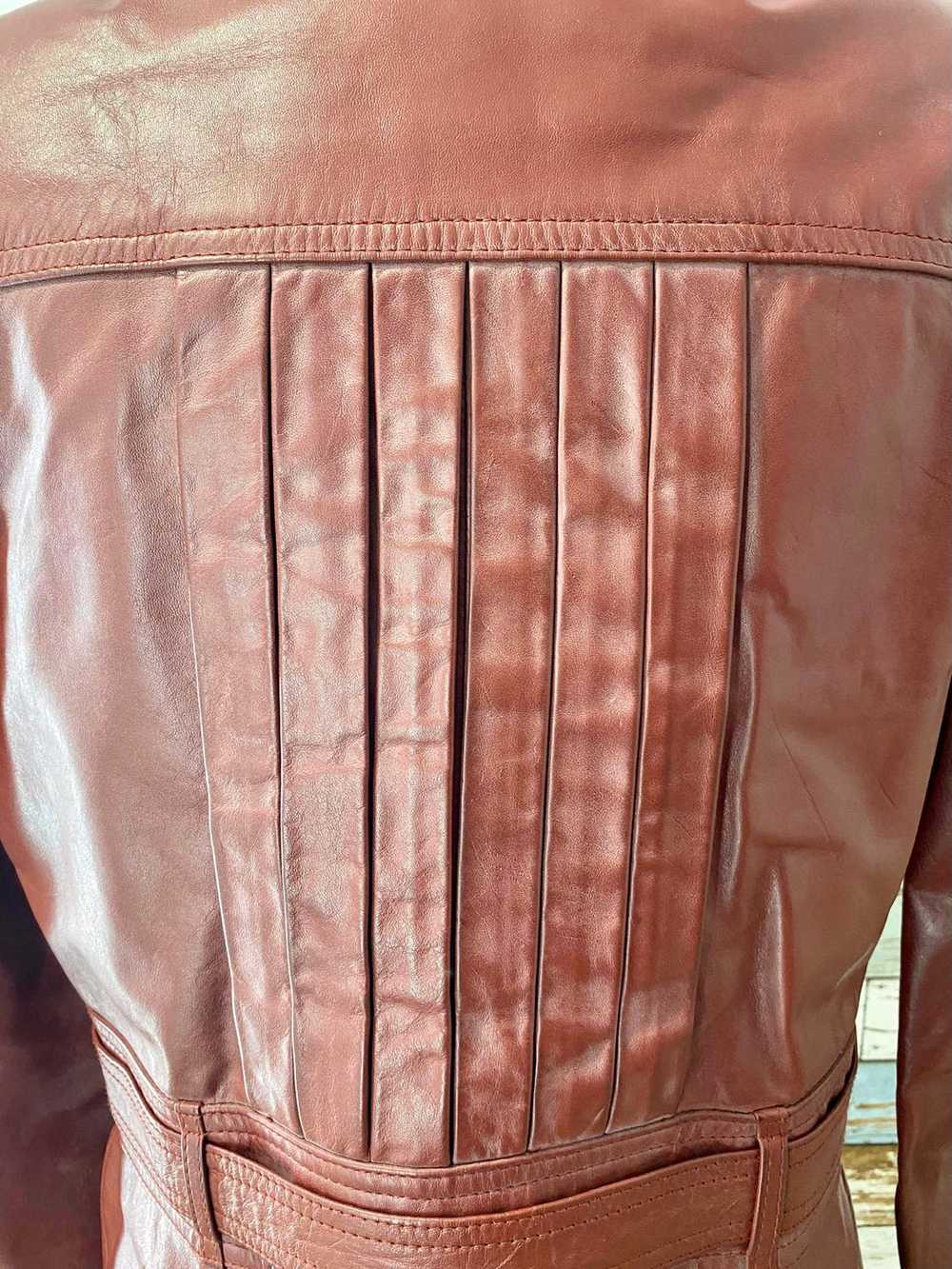 70s Red Leather Trench Coat - image 5