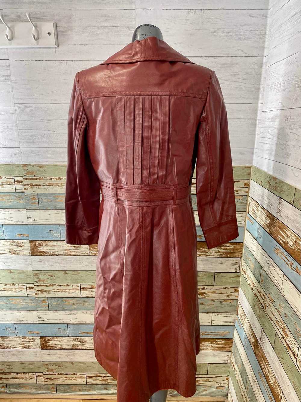 70s Red Leather Trench Coat - image 6