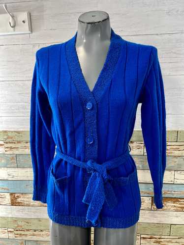 70s Royal Blue Belted Cardigan