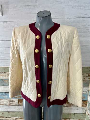 90’s Off White and Burgundy Chanel Style Jacket By