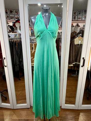 70’s Aqua Green V Neck Maxi Dress