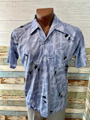 70’s Blue and Black Abstract Print Short Sleeve Di