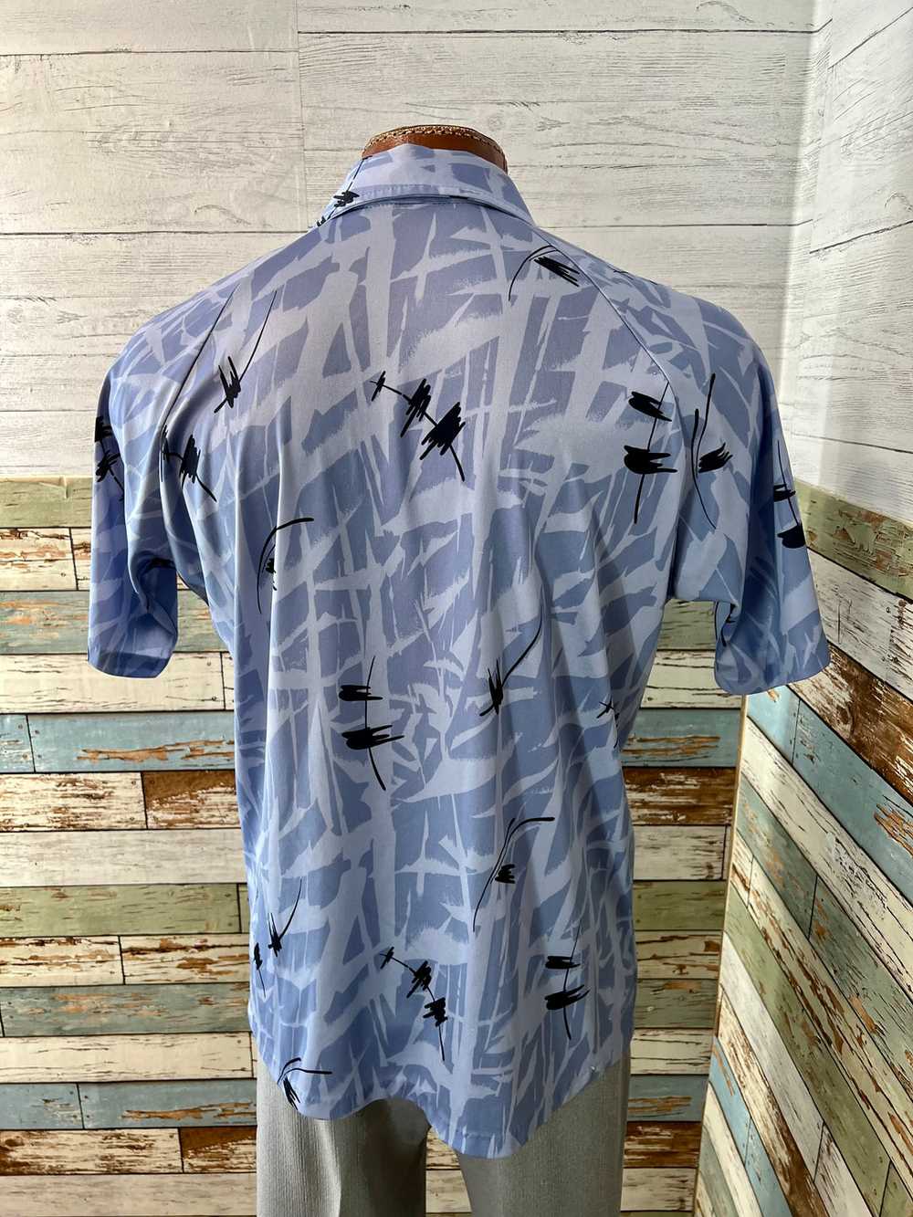 70’s Blue and Black Abstract Print Short Sleeve D… - image 8