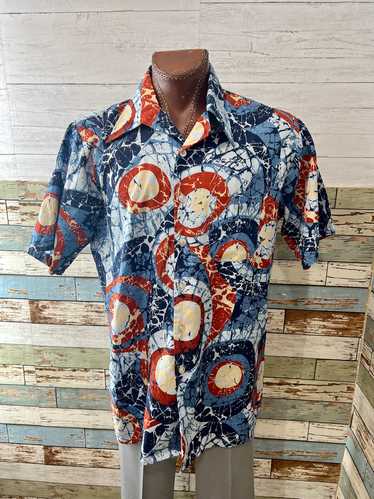 70’s Blue Multicolor Hawaiian Short Sleeve Shirt b