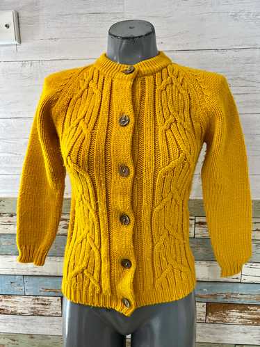 70’s Bright Yellow Embroiled Panel Cardigan Sweat… - image 1