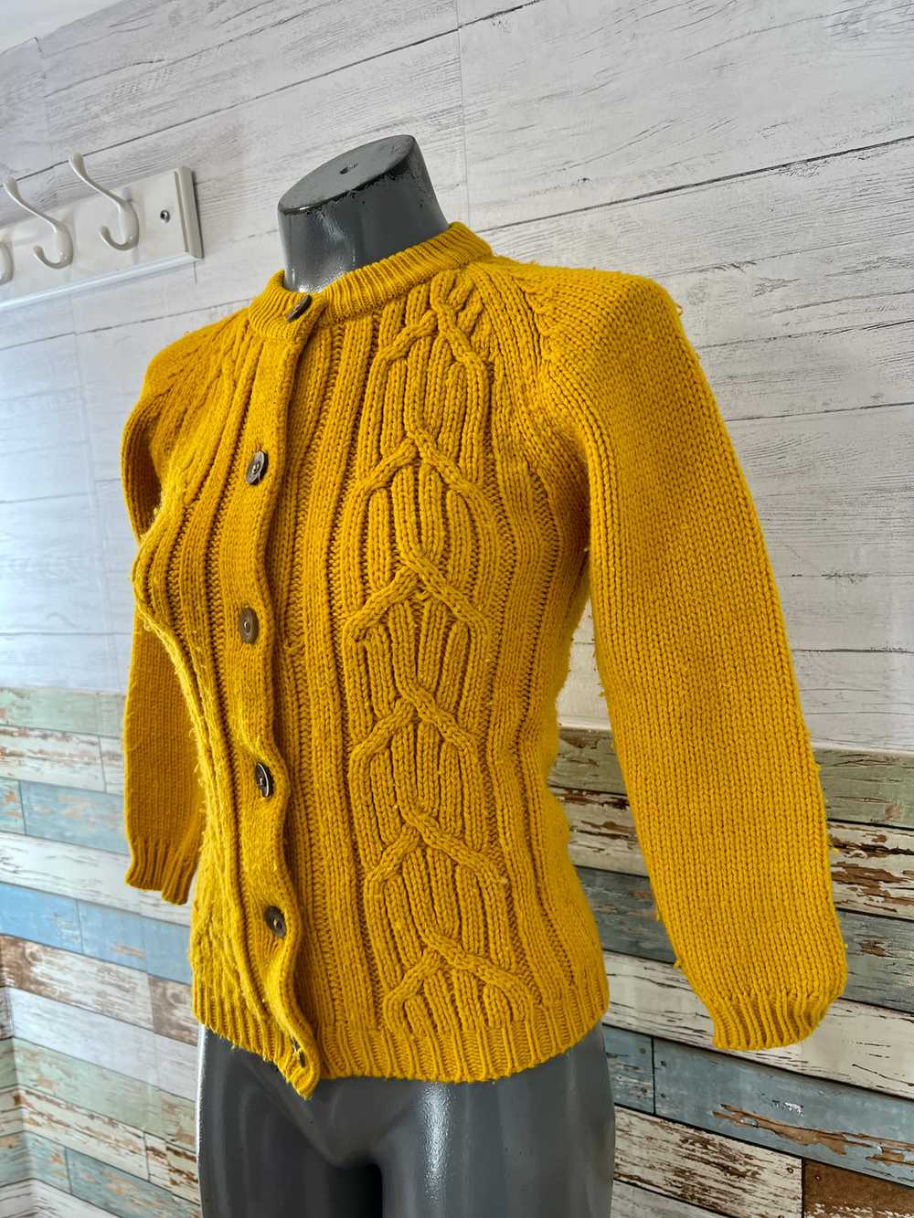 70’s Bright Yellow Embroiled Panel Cardigan Sweat… - image 2