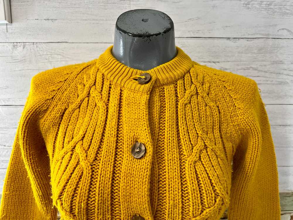 70’s Bright Yellow Embroiled Panel Cardigan Sweat… - image 3