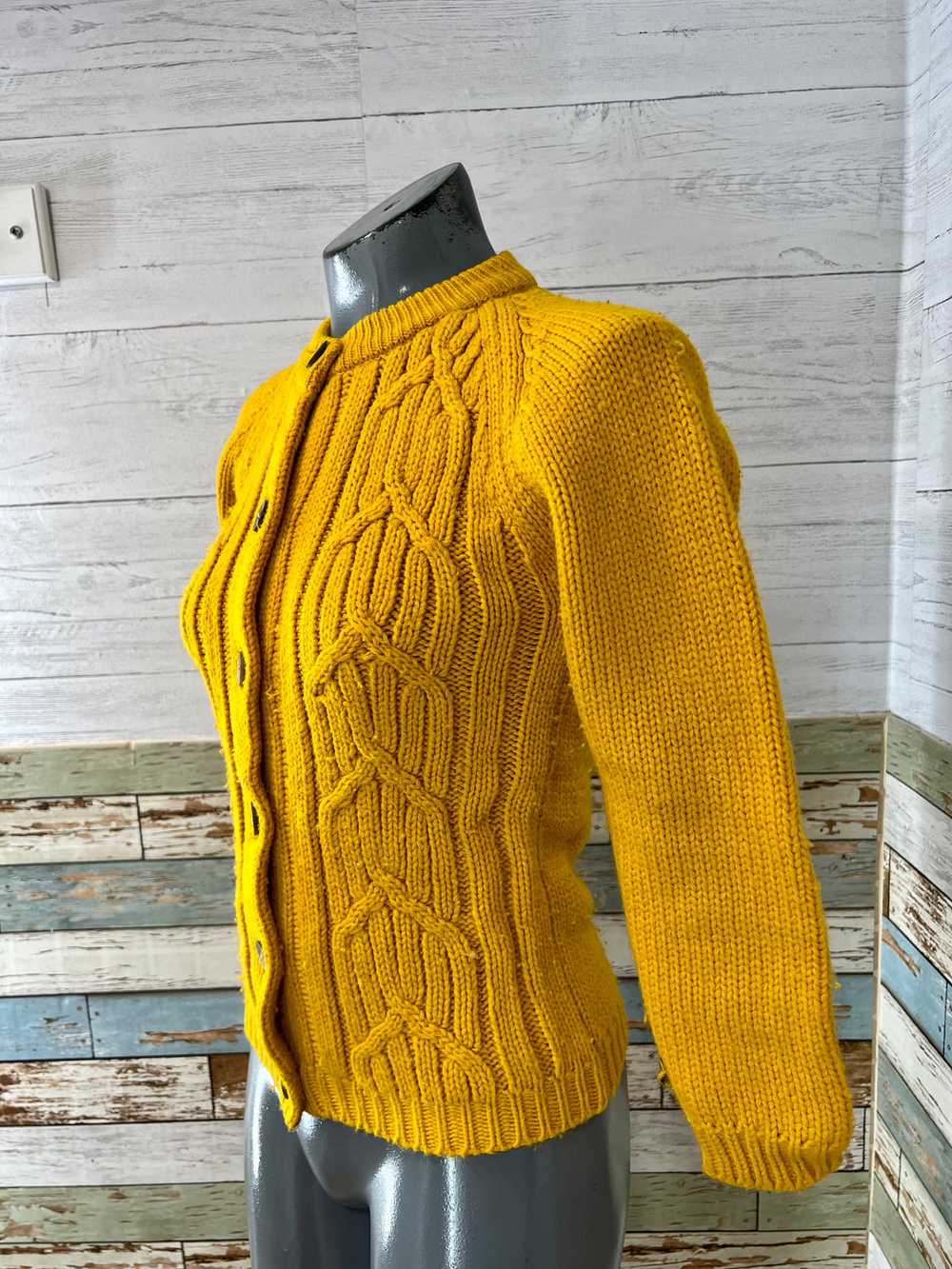70’s Bright Yellow Embroiled Panel Cardigan Sweat… - image 6