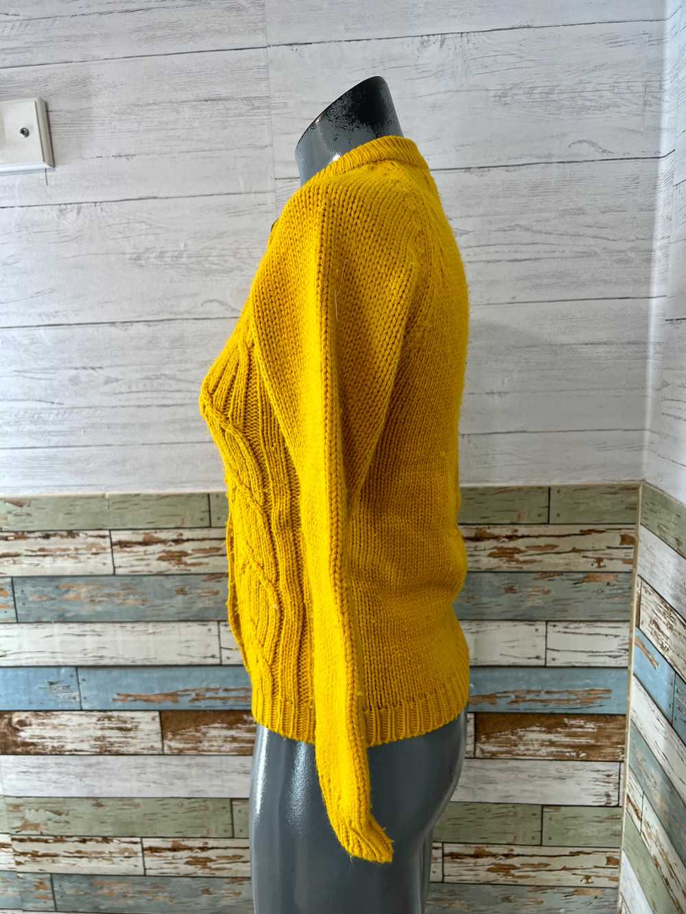 70’s Bright Yellow Embroiled Panel Cardigan Sweat… - image 7
