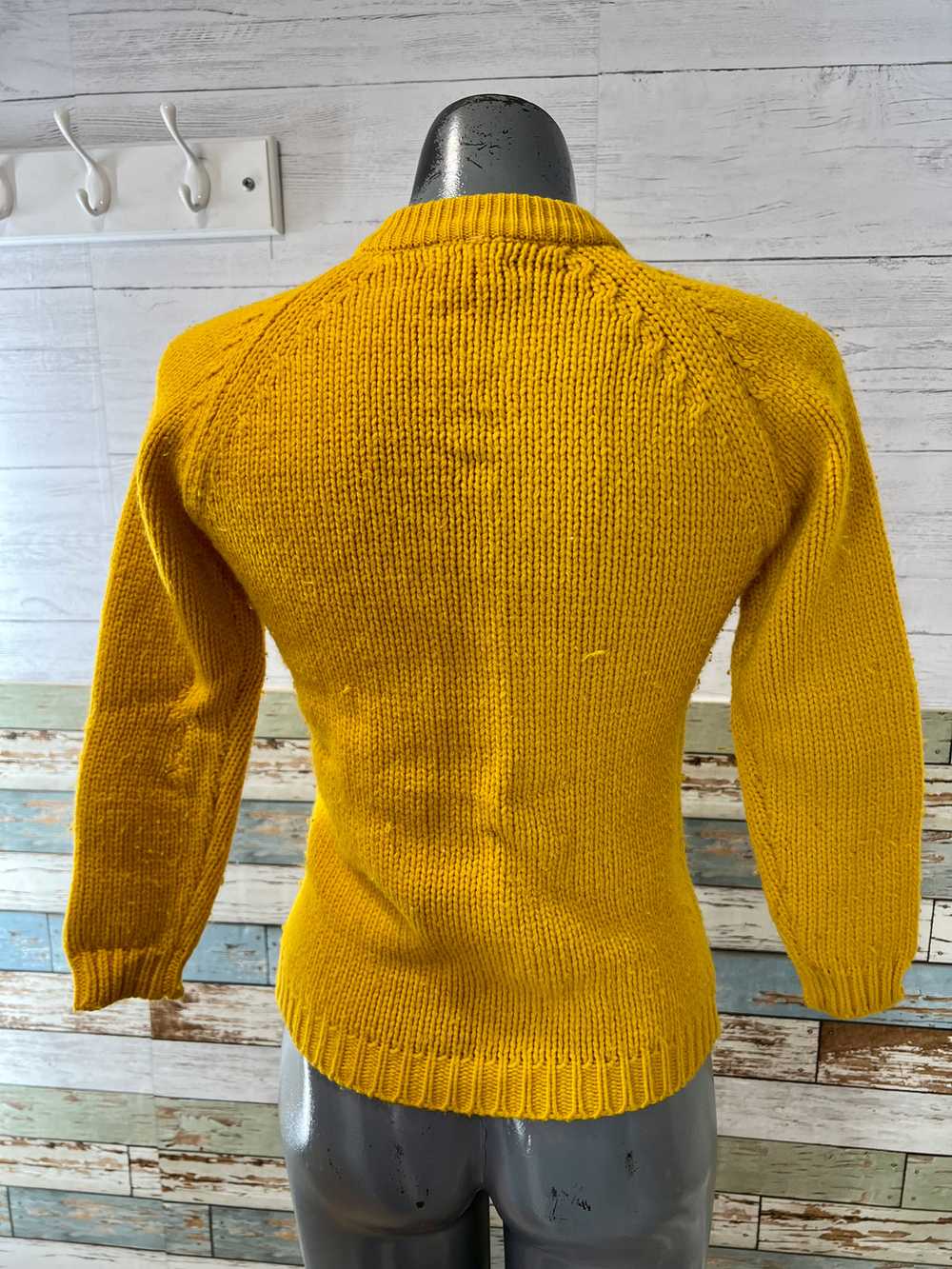 70’s Bright Yellow Embroiled Panel Cardigan Sweat… - image 8