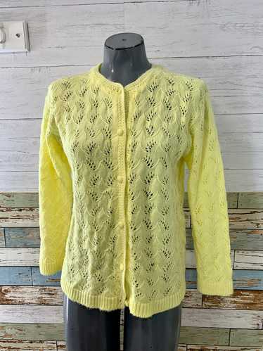 70’s Bright Yellow Knit Cardigan Sweater - image 1