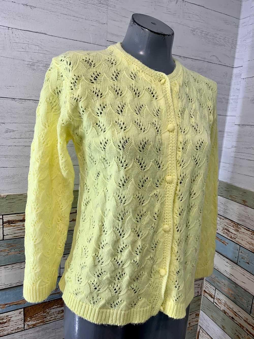 70’s Bright Yellow Knit Cardigan Sweater - image 4