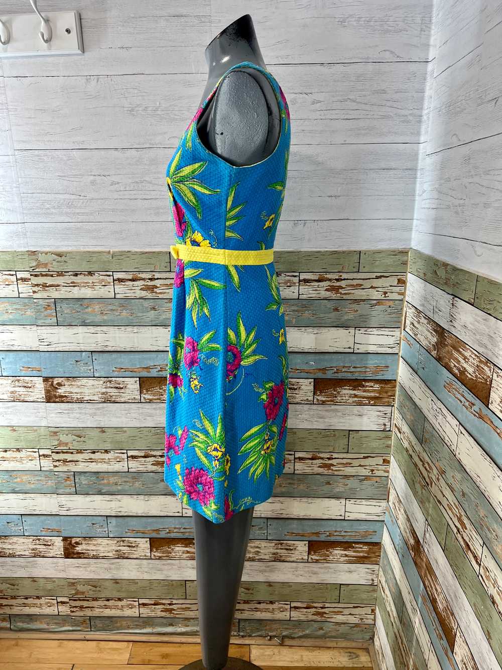 90’s Blue With Multicolor Tropical Flower Print N… - image 6