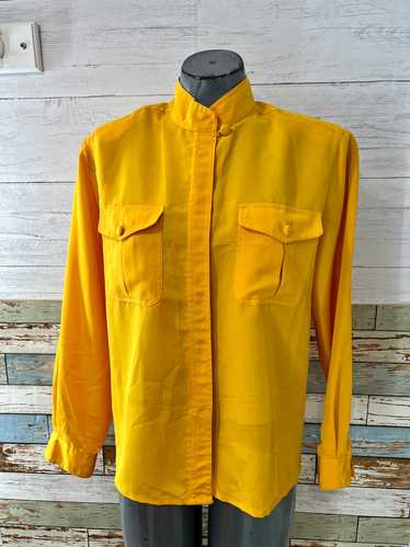 90’s Bright Yellow Mandarine Neck Long Sleeve Blou