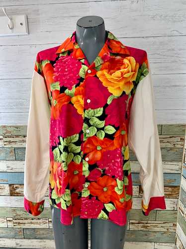 90’s Fuscia and Orange Floral Button Up