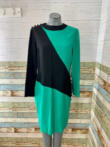 90s Green And Black Pattern Midi Dress