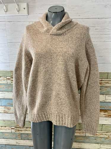 90’s Beige and Brown Knit Shawl Neck Sweater - image 1