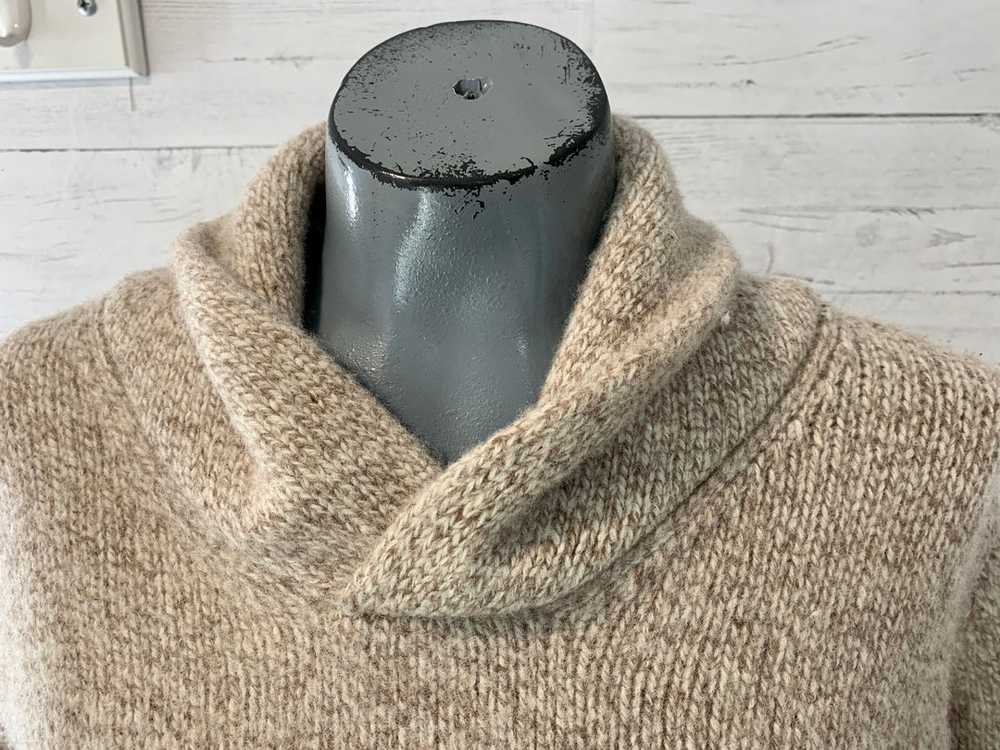 90’s Beige and Brown Knit Shawl Neck Sweater - image 3