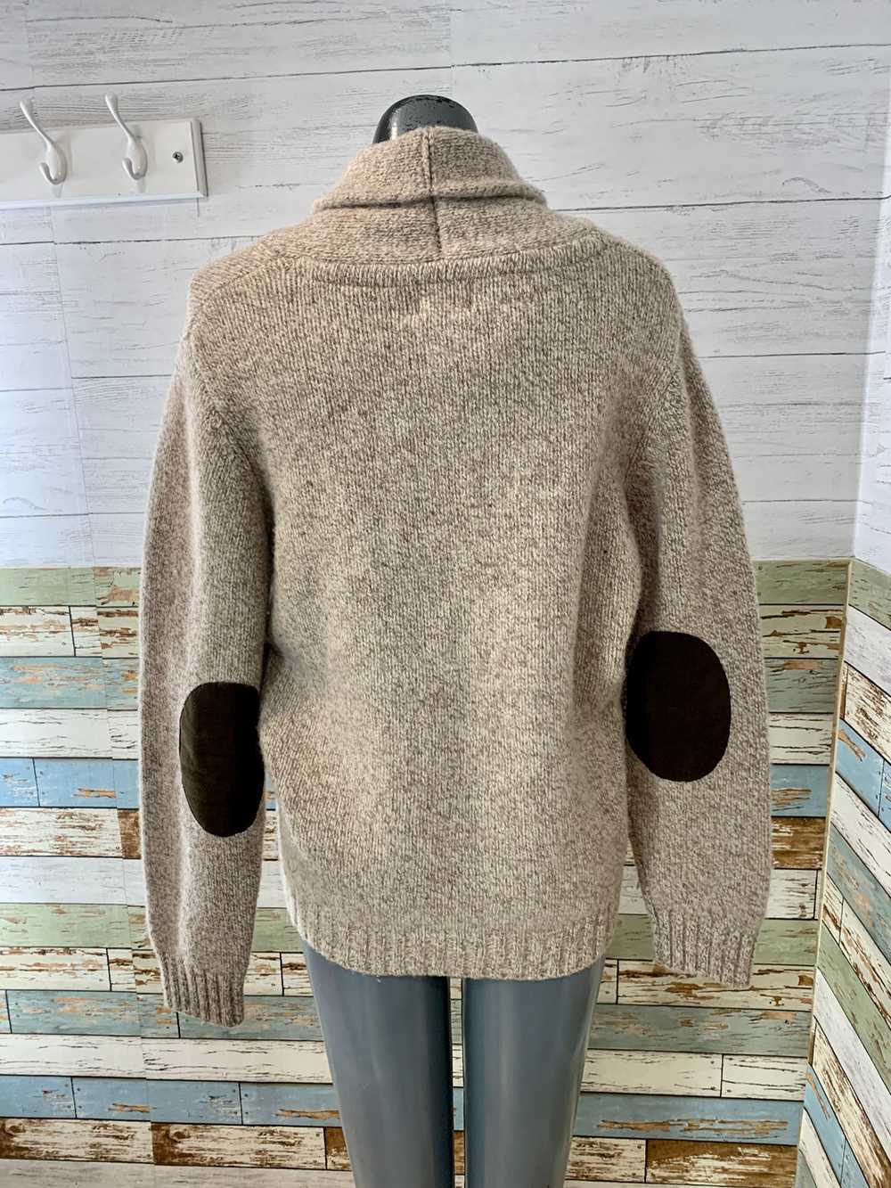 90’s Beige and Brown Knit Shawl Neck Sweater - image 7