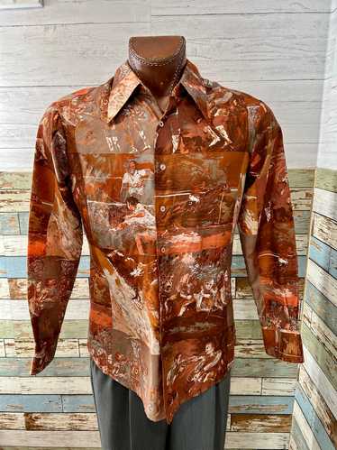 70’s Leroy Neiman Coral Collage Long Sleeve Shirt 