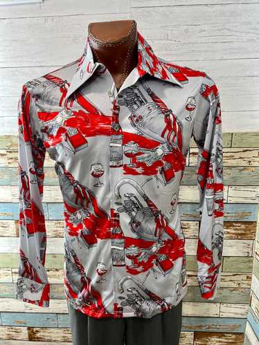 70’s Long Sleeve Golf Print Shirt by Oleg Cassini 