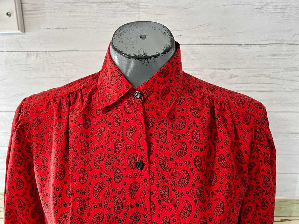 80’s Red Parsley Print Long Sleeve Blouse - image 3