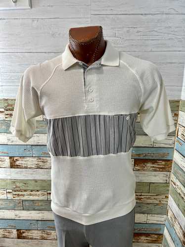 80’s White & Gray Short Sleeve Polo Banded Waist W