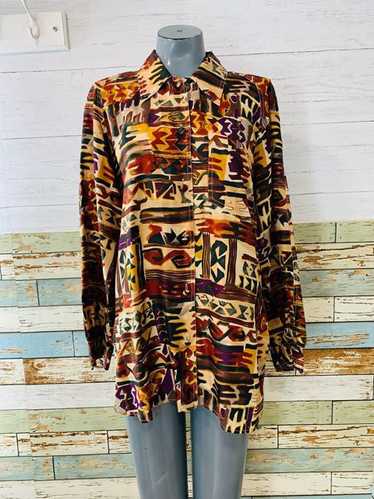 90s - Multicolor Long Sleeve Silk Blouse