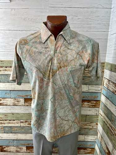 70’s Mint Multicolor Pastel Abstract Disco Polo Sh
