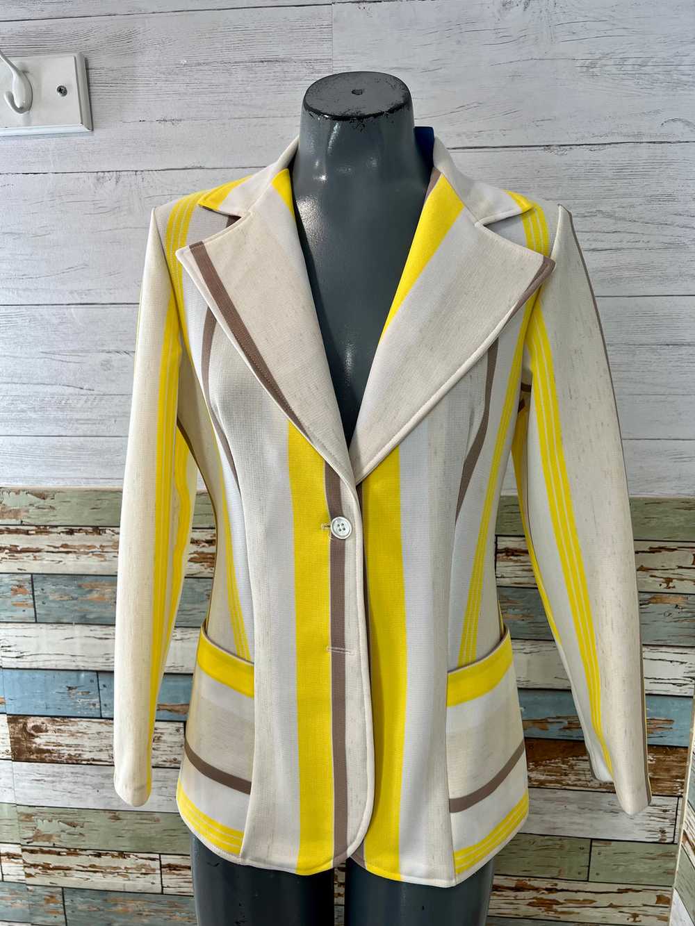 70’s Off White & Yellow Stripes Blazer By Pablo C… - image 1