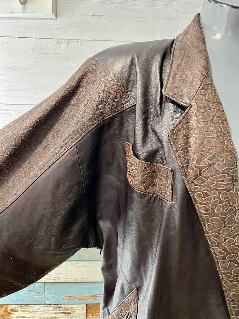 80’s Dark Brown Oversized pattern Leather Jacket - image 3