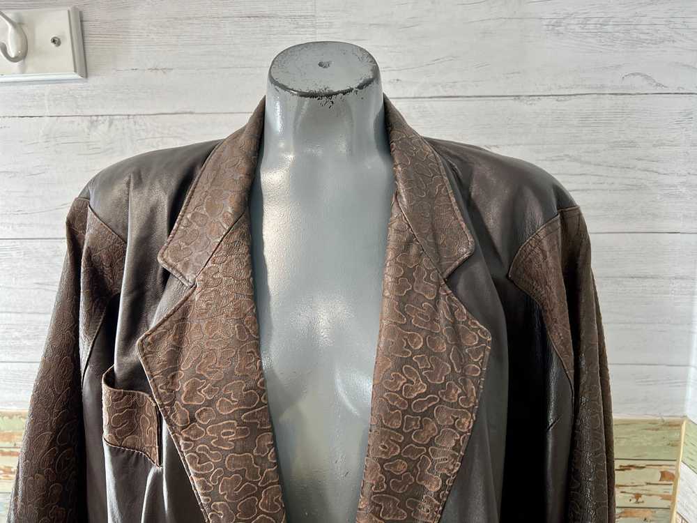 80’s Dark Brown Oversized pattern Leather Jacket - image 4
