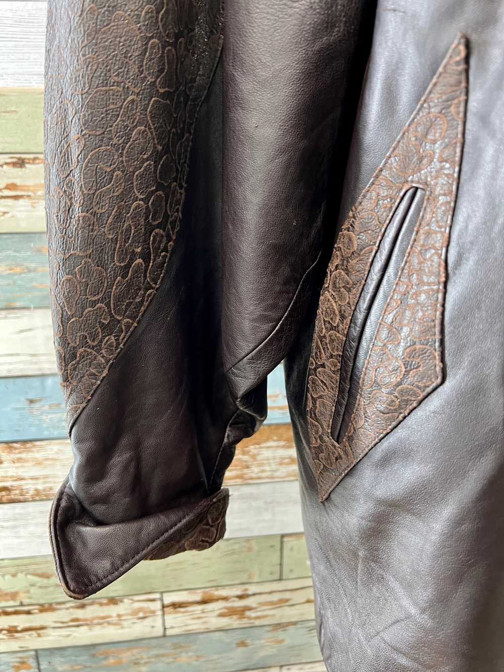 80’s Dark Brown Oversized pattern Leather Jacket - image 5