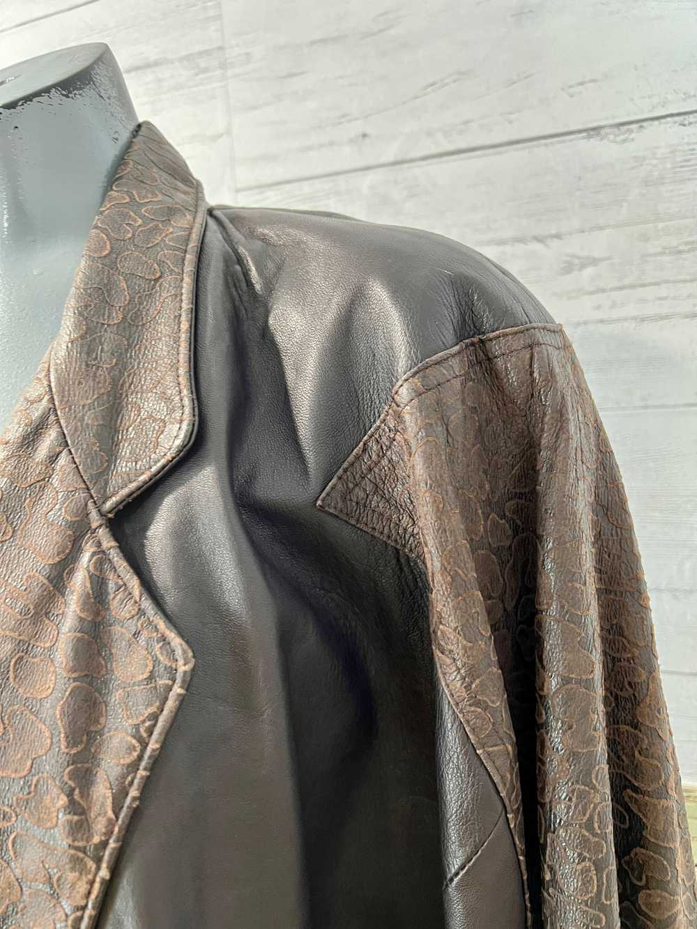80’s Dark Brown Oversized pattern Leather Jacket - image 6