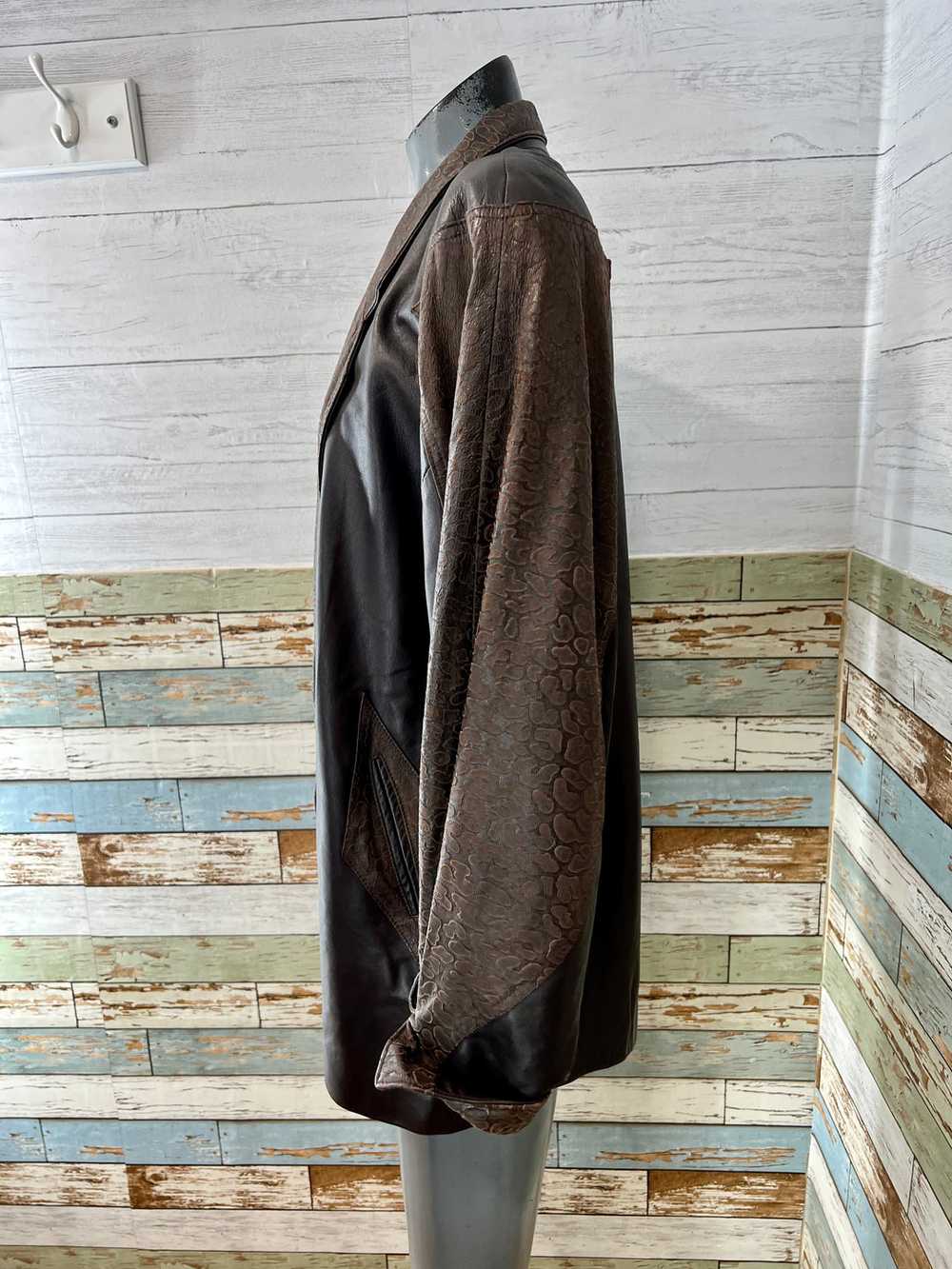 80’s Dark Brown Oversized pattern Leather Jacket - image 7