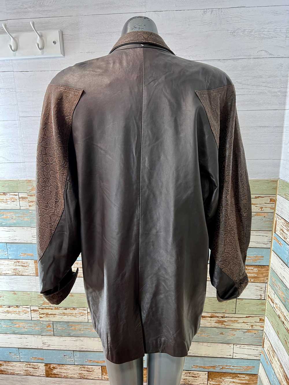 80’s Dark Brown Oversized pattern Leather Jacket - image 8