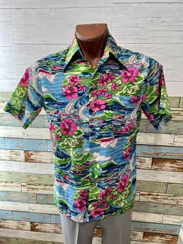 70’s Psychedelic Floral Print Short Sleeve Shirt b